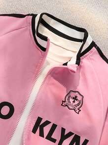 Explorewe 超大号女童休闲条纹字母印花拼色风衣外套，宽松版型，舒适百搭，适合秋季、春季、冬季、日常穿着、通勤、户外、运动、学校、街头服饰、派对、拍照