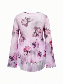 SHEIN Maternity Floral Print Elegant Long Sleeve Shirt - Pink - View 2