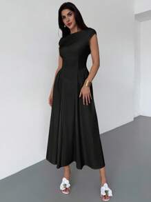 Firerie 女士优雅日常时尚新款度假喇叭腰 A 字中长连衣裙，黄色 - 黑色 - 查看 4