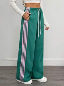 SHEIN Tall Quần sọc tương phản thường ngày dành cho nữ - màu xanh lá - Xem 9