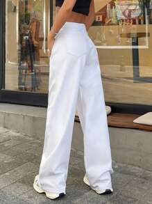SHEIN Tall 100% Cotton LOW RISE WIDELEG CUT WHITE JEAN TALL - White - View 2