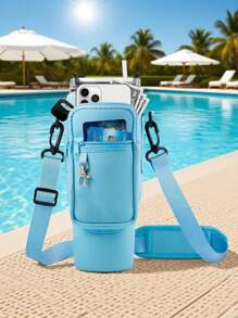 1 件带手机袋的水瓶袋，适用于 40/30 盎司带手柄的玻璃杯，带可调节肩带，钥匙钩，适合徒步旅行露营运动水瓶套隔热袋斜挎包 - 彩色 - 查看 12