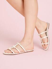 CUCCOO DOLLMOD Women's Satin Bow Detail French Romantic Summer Date Vacation Round Toe Flat Sandals, White - White - View 5