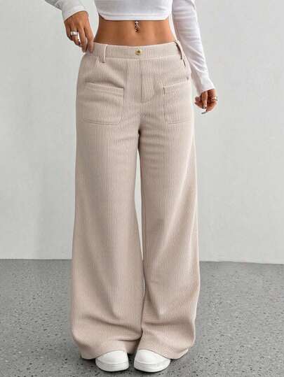 青少年女孩灯芯绒直筒休闲裤，简约时尚，适合日常穿着