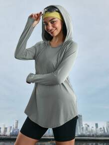 In My Nature 女式纯色简约日常长袖连帽衫，适合徒步旅行 - 綠色 - 查看 8