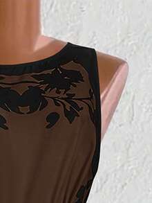 SHEIN Clasi Plus Size Round Neck Sleeveless Contrast Color Vintage Waist Cinched Loose Jumpsuit, Summer Wide Leg Jumpsuit - Mocha Brown - View 6