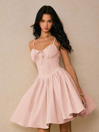 Poéselle 女士优雅纯色细肩带迷你连衣裙，夏季