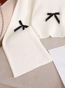 SHEIN Tween Girl Casual Fashion Cute Sweet V-Neck Loose Knit Cropped Sweatshirt With Bow Decor,In Fall/Winter