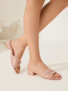 CUCCOO CHICEST Women's Fashion Apricot New Strap Summer Small Square Heel Patent Leather Versatile Outdoor Non-Slip Fairy Style Sandals - Apricot - View 7
