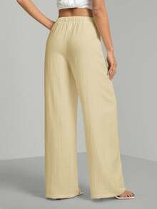 SHEIN Tall Lösa byxor i bomull med dragsko i midjan i texturerat, krinklat tyg - Gul - Visa 2