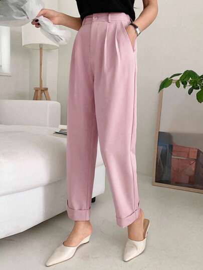 EURMUSE Women's Business Casual Solid Color Pocket Pants