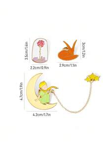 LE PETIT PRINCE X SHEIN Fashionable & Cute Zinc Alloy Keychain, Bag Charm Ornament, Collectible Gift, Moon & Star Design, Gold - Multicolor - View 4