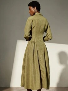 Aveloria Modichic فستان طويل بتصميم أخضر ليموني جمالي، مزين بجيوب وتصميم شق جانبي مزدوج، مناسب للتجول في المعارض الفنية وزيارة المقاهي - أخضر - مشاهدة 2