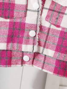 SHEIN Veste de mode mignonne à manches longues avec col en fausse fourrure à carreaux pour bébé fille, hiver - Rose vif - Voir 3
