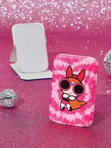 THE POWERPUFF GIRLS X SHEIN 1 件可爱花朵、泡泡、毛茛图案 PU 皮革材质可折叠高清便携式镜子，可独立支撑和手持，轻巧紧凑，方便检查化妆细节，适合旅行和通勤，适合男女，心形、泡泡、花朵、毛茛 - 彩色 - 查看 5