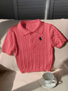 Comfortcana 女式休闲骑士图案短袖 Polo 领针织上衣 - 紅色 - 查看 7