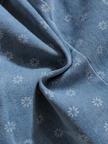 SHEIN Set de 2 piezas de camiseta de manga larga blanca y vestido peto vaquero con estampado floral pequeño para niñas bebés, atuendo casual cómodo para primavera/otoño - Azul - Ver 8