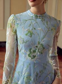 ZEYLAH Váy thêu sequin thanh lịch dành cho nữ - màu xanh lá - Xem 2