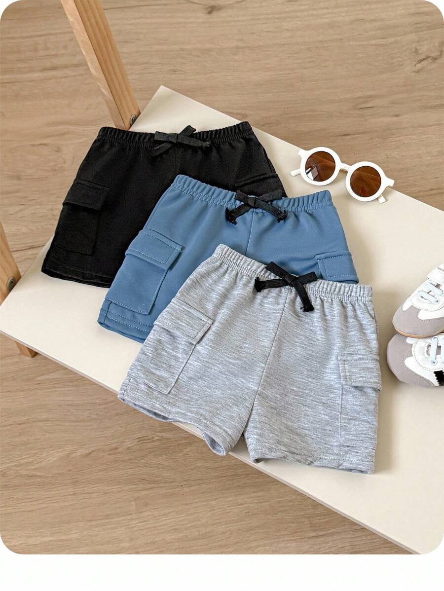 3pcs/Set Casual Patchwork Decor Elastic Waist Shorts For Baby Boys/Girls, Summer - Multicolor - View 1