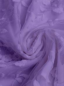 Linhara 大码休闲纯色花卉刺绣缺口领衬衫 - 淡紫色 - 查看 5