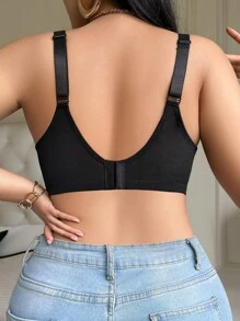 SHEIN Áo ngực có gọng ren chắp vá cỡ lớn cho nữ - màu đen - Xem 2