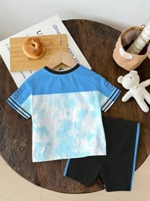 SHEIN Kawaii Cute Cartoon Blue Rabbit Lulu, Stitch Pattern, Fresh Sky Blue Tie-Dye, Street Sporty Vibe Number 23, Young Girl Casual Minimalist Short Sleeve Shorts 2 Piece Set Suitable For Summer, Vacay Vibes, Sunny Journey, Casual Outfits Spring, Summer Getaway, Momentos En Familia, Cute Y2K Coconut Girl Boho Vacation Springbreak Brunch-Ready Baby Blue Girls Trip, Neon Beach Vibes, Bohemian Hippie Music Festival