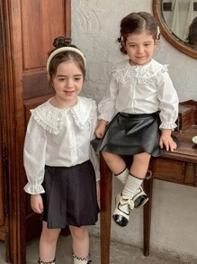 LMoss Kids LMoss 女婴纯色彼得潘领休闲衬衫，适合开学第一天穿着，女童长袖衬衫，女童白色衬衫，女童刺绣衬衫，女婴返校衬衫，女童长袖衬衫，女童翻领衬衫，秋季服装，女童水手衬衫，女婴衬衫，校服上衣，白色上衣，白色衬衫，长袖上衣，可爱上衣，返校季，母女/姐妹亲子装，长袖，女婴蕾丝衬衫，女婴立领女婴白色衬衫，冬季白色 - 白色 - 查看 7