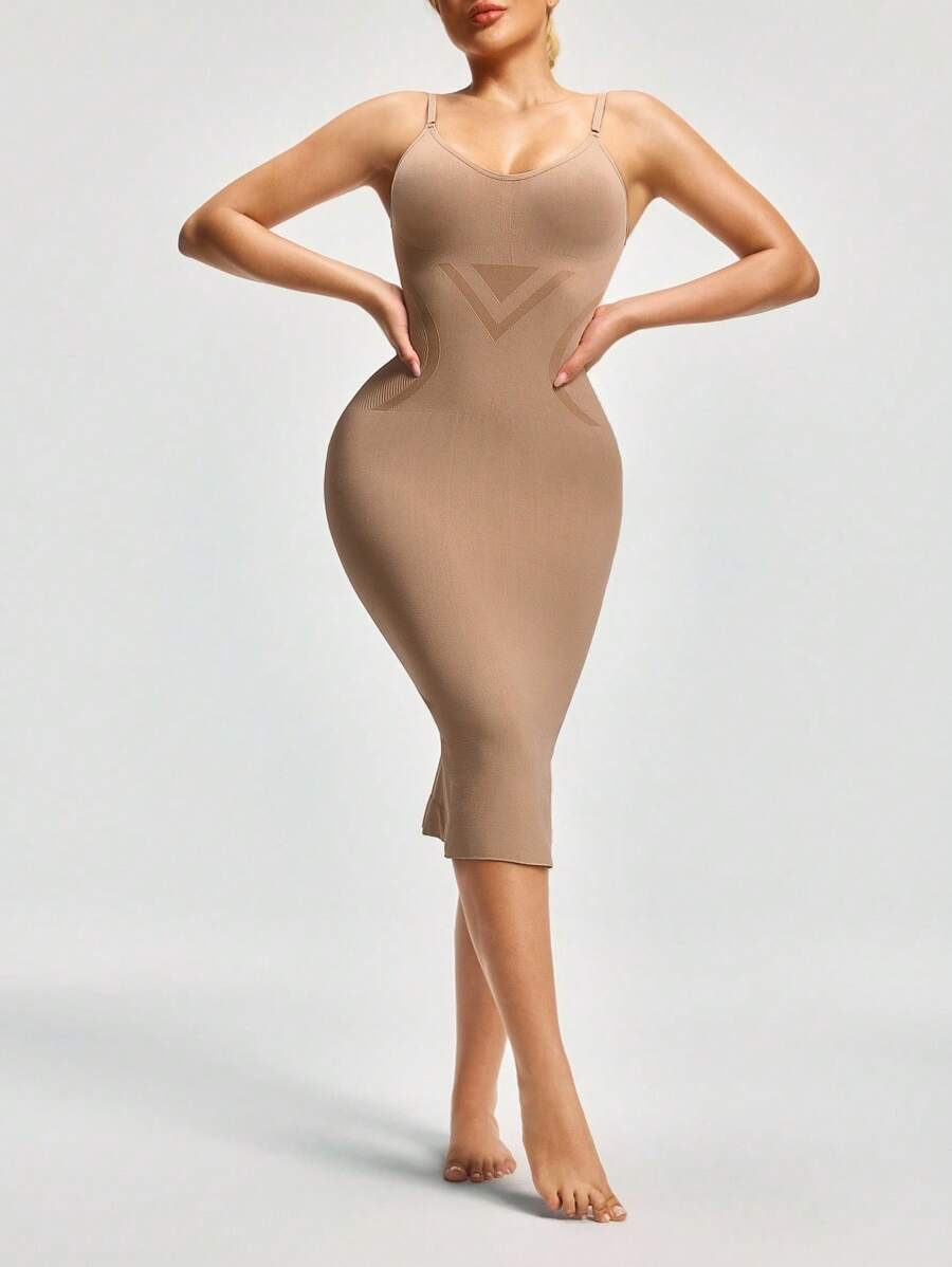 SHAPORA 女式纯色细肩带紧身无缝吊带连衣裙