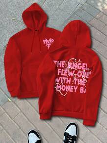 Manfinity EMRG 男士休闲时尚印花宽松长袖连帽运动衫 - 紅色 - 查看 1