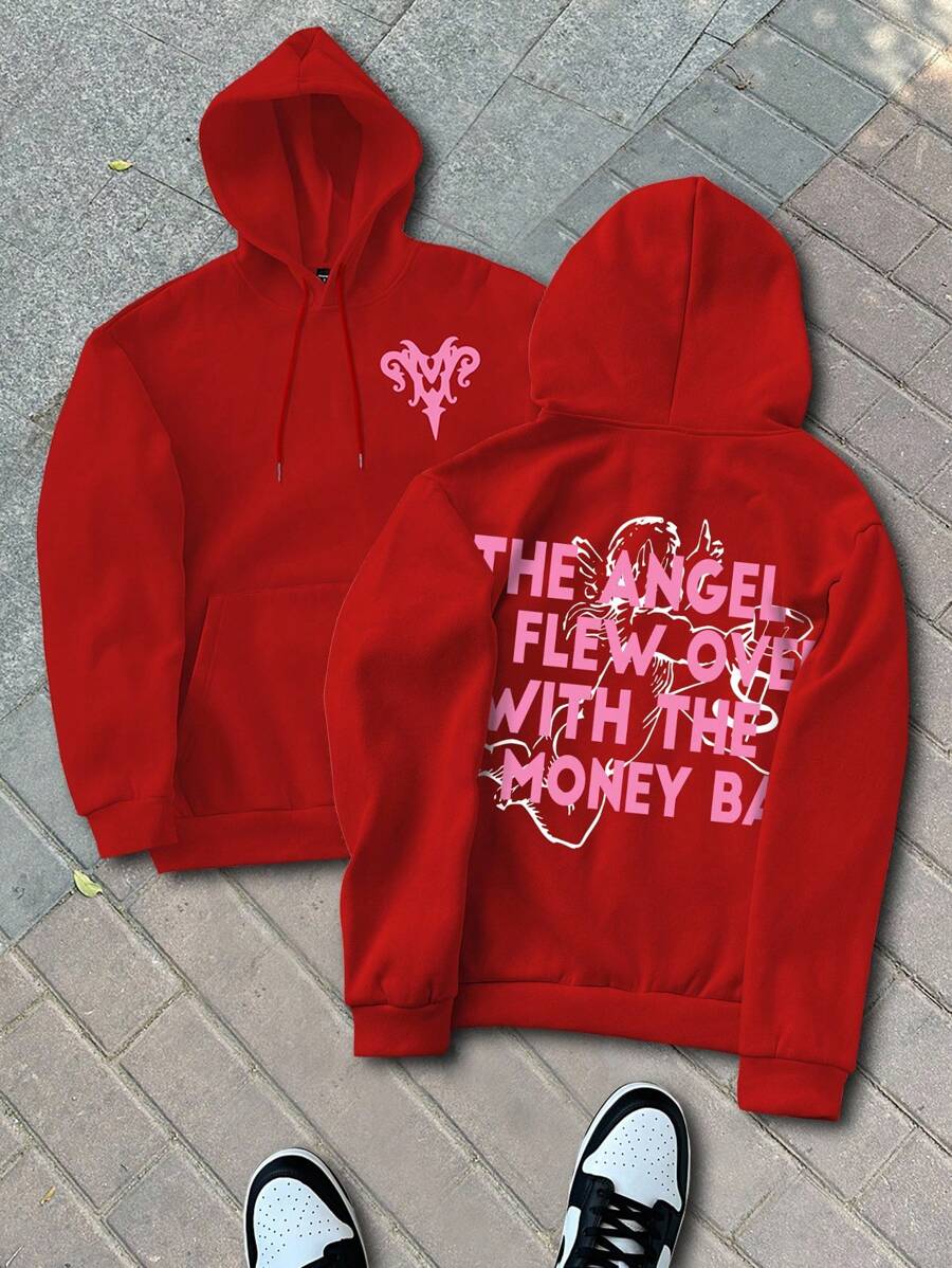 Manfinity EMRG 男士休闲时尚印花宽松长袖连帽运动衫 - 紅色 - 查看 1