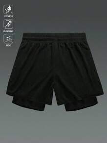 Manfinity Sport Corelite 男士口罩印花短袖T恤和短裤运动套装 - 黑色 - 查看 3