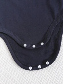 Newborn Baby Boy/Girl Casual Everyday Interesting Campus Sailor Collar Bodysuit, Short Sleeve, Suitable For Spring & Summer - Blue - View 4