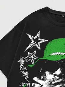 ROMWE MEN Street Life Áo thun nam tay ngắn in họa tiết, phù hợp cho mùa xuân và mùa hè - màu đen - Xem 3