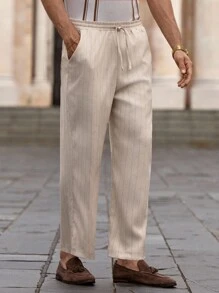 Manfinity VCAY 男士休闲梭织条纹中腰抽绳直筒裤