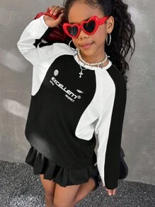 Coolane 女童圆领短袖T恤，带拼布设计，夏季超大码T恤