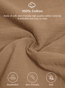 EMERY ROSE 大码夏季简约纯色纹理缺角领短袖宽松束腰上衣衬衫，夏季假期，女士度假，简约时尚日常穿着，度假风，春假，休闲春装，波西米亚风，外出，2025新款，秋季女士，舒适透气 - 棕色 - 查看 7