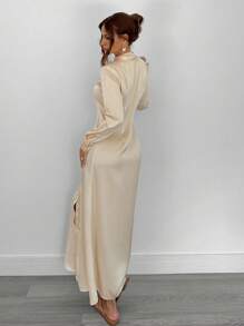 Siren Gaze 优雅通勤纯色前扣长裙 - 黃色 - 查看 3