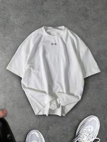 Sport MetroGents 男士休闲杠铃印花圆领短袖运动T恤，夏季