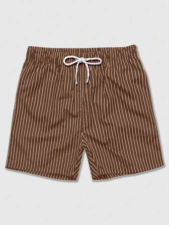 Prep Pantalones cortos casuales de verano para hombres con cordón en la cintura y rayas