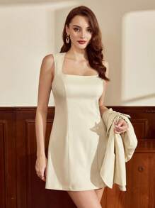 Vintamour 复古优雅女士套装 2 件套带口袋连衣裙西装外套休闲办公装返校婚礼宾客礼服女士度假装女士秋季女装女士教师装女士白色连衣裙商务休闲女士生日礼服返校服装女士连衣裙女士优雅生日装秋季服装女士办公装女士工作服女士工作装 - 杏色 - 查看 2