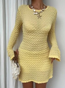 Sunnyshic Women's Vacation Casual Solid Color Textured Tie-Back Sleeveless Dress Yellow Dress Fall Cloth For Women - Yellow - View 7