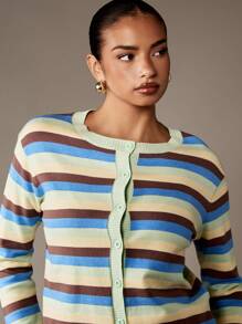 MISSGUIDED Cárdigan con botones delanteros a rayas con inspiración vintage, suéter de punto clásico con puños y dobladillo acanalados, moda Y2K de otoño, invierno y primavera, prenda esencial de salón, estilo retro, preppy y casual - Multicolor - Ver 6