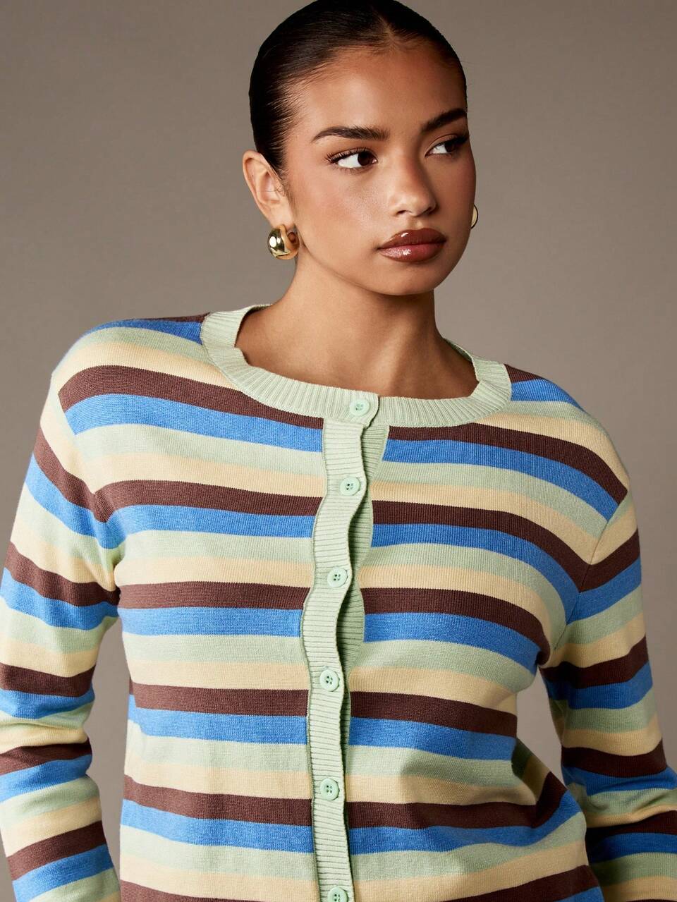 MISSGUIDED Vintage Inspired Button Front Stripe Cardigan Classic Knit Sweater Ribbed Cuffs Hem Y2K Fashion Fall Winter Spring Lounge Essential Retro Style Preppy Casual Wear