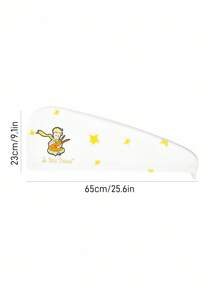 LE PETIT PRINCE X SHEIN 1pc Embroidery Pattern Microfiber Hair Drying Towel Cap, Star Print, Soft Polyester, Super Absorbent Material, Suitable For All Hair Types - White - View 3