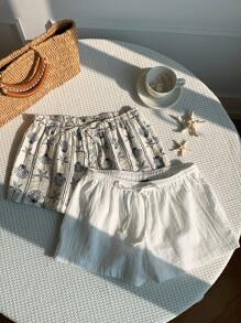 SHEIN 2件套少女常规休闲短裤套装 - 黑與白 - 查看 1