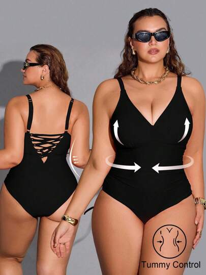 Shapewave Plus Size Women Sexy One-Piece Swimsuit For Summer Beach Vacation