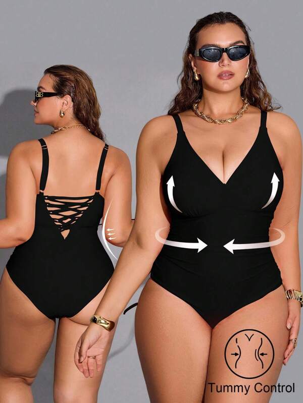 Shapewave Plus Size Women Sexy One-Piece Swimsuit For Summer Beach Vacation