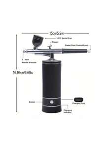 1set Spray Guns, Airbrush Kit With Compressor - 48PSI Rechargeable Cordless Non-Clogging High-Pressure Air Brush Set With 0.3mm Nozzle And Cleaning Brush Set For Nail Art, Painting, Cake Decor Tools