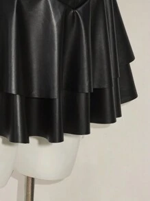 SHEIN ICON 女士 Y2K 时尚性感俱乐部派对节日服装 Y2K 俱乐部服装露背 PU 皮革迷你吊带裙，黑色 - 黑色 - 查看 8