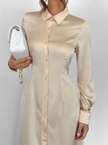 Siren Gaze 优雅通勤纯色前扣长裙 - 黃色 - 查看 4